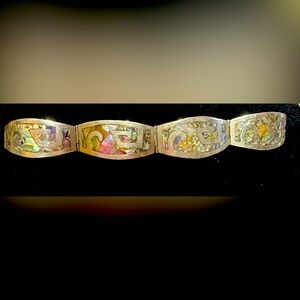 VINTAGE MEXICAN STERLING SILVER ABALONE SHELL 7 INCH BRACELET